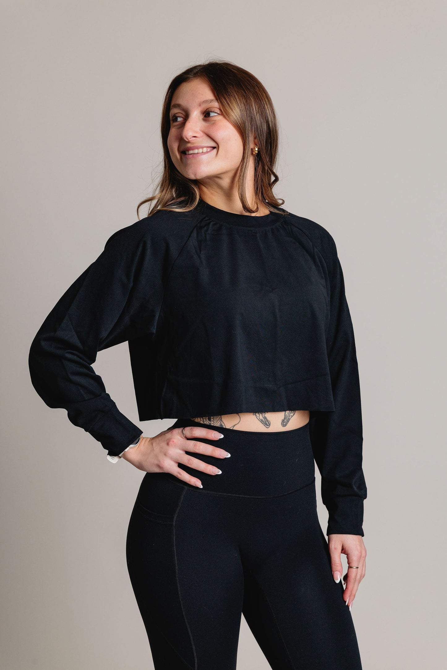 Chandail Crop manches longues FLEXIA - Noir